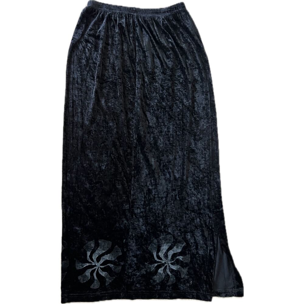 Vtg‎ 90s Blue Fish Set Crushed Velvet Black Printed Top Dress Skirt One Size / 1 - Picture 3 of 7